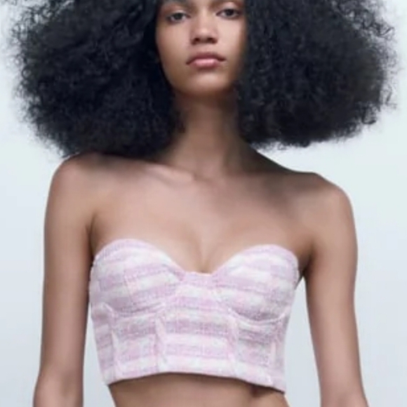 Zara Womens Textured Corset Pink Purple Tweed Top Size M - Picture 2 of 16